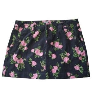 Wild Fable Skirt Women Size 16 Corduroy Black Pink Floral‎ Pockets Belt Hoops